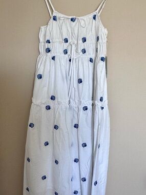 Joie White Midi Dress with Blue Shell Motif